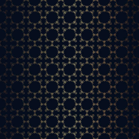 Vector floral line style black background, seamless monogram design pattern. Infinitely...