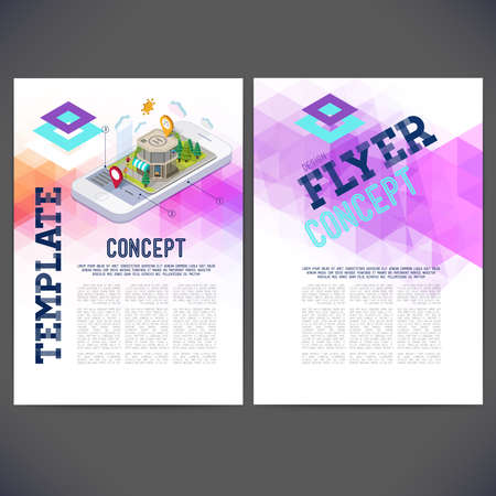 Abstract vector template design, brochure, Web sites, page, leaflet.Flat landscape street infographic 3d isometric concept on the phone.のイラスト素材