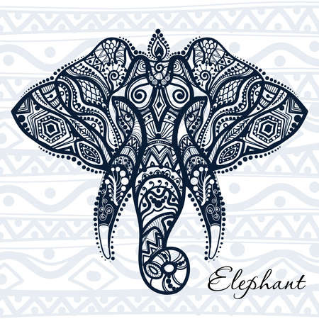 drawing of an elephant with ethnic patterns of Indiaのイラスト素材