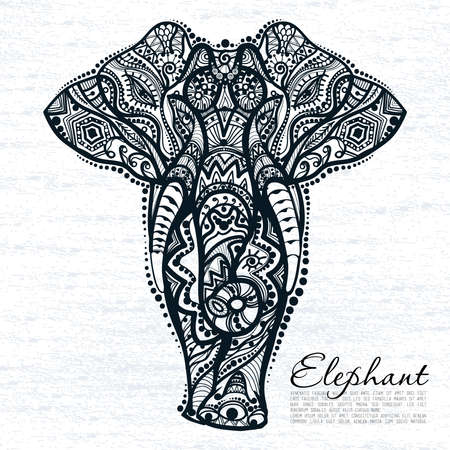drawing of a elephant with ethnic patterns of Indiaのイラスト素材