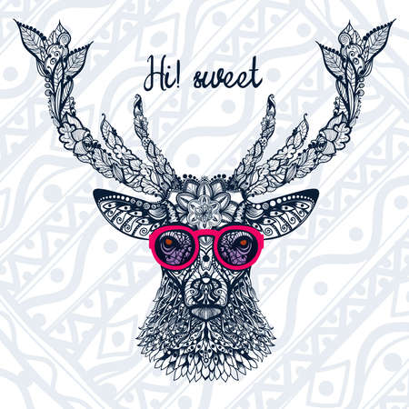 The image of the deer\'s head with glassesのイラスト素材