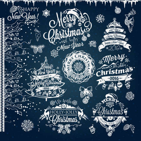 Christmas and New year labels and bordersのイラスト素材