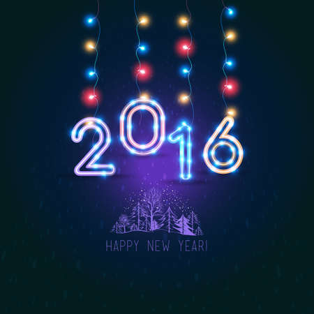 New Year's design. 2016 year of the monkey.Vector neon figures with lights.のイラスト素材