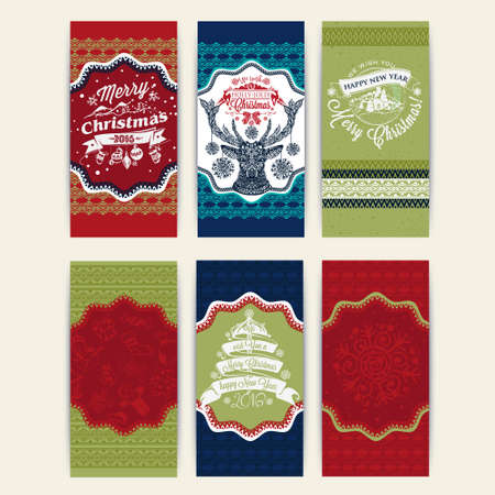 Merry christmas set of six xmas patterns and greeting cards for you congratulations.のイラスト素材