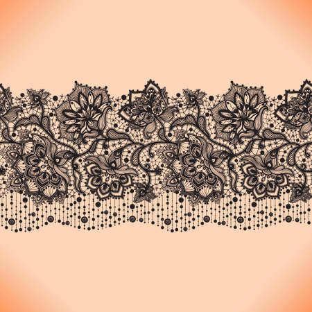 Lace ribbon seamless pattern with elements flowers. Arabic pattern.のイラスト素材