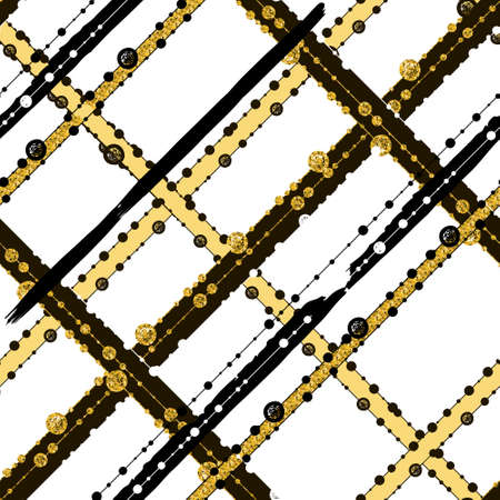 Seamless patterns with white black gold lines and points,striped,gift boxes and dots.