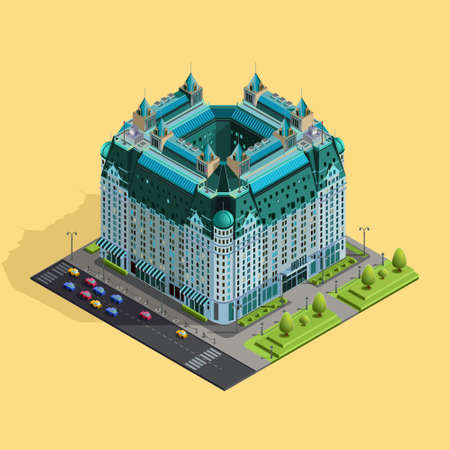 Icon of the hotel. Isometric composition of the building.のイラスト素材