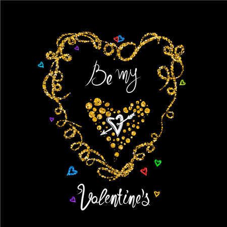 Be my Valentines day vintage lettering background with the shape of the heart of the golden lines. Symbol of love.のイラスト素材