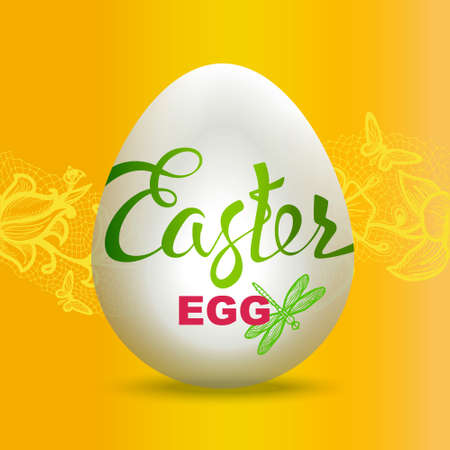 Easter egg sign on yellow background.Tape letters, holiday symbol.のイラスト素材