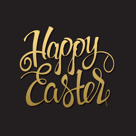 Happy Easter gold sign, symbol, on black background.  Festive lettering. Easter gold. Gold sign. gold signs.のイラスト素材