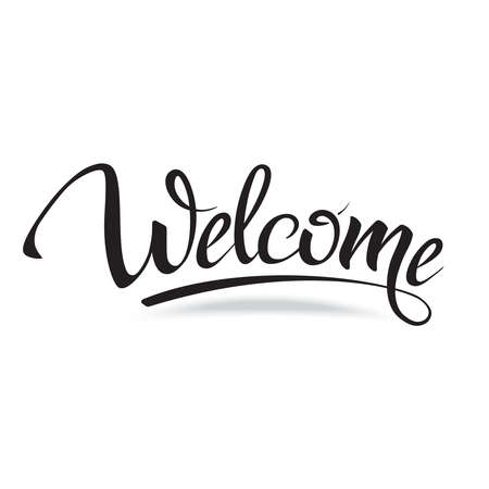 Welcome. Sign, symbol word welcome.Hand lettering, calligraphic font  letters and shade. Isolated on white.のイラスト素材