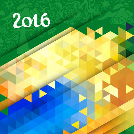 Vector abstract geometric background in Brazil color concept. Geometric color pattern with inscription 2016.Triangle decor,text separately from the backgroundのイラスト素材