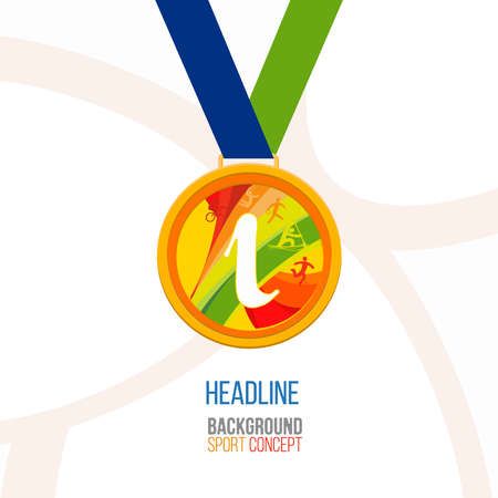 Gold medal icon. Gold medal symbols. Gold medal on a white background. Isolated Gold medal for first place with sport symbols icon.Gold medal flat icon.Medal icon image.Medal icon vector.のイラスト素材