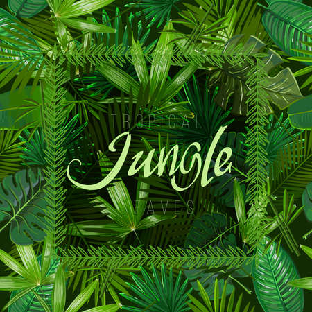 Vector Seamless pattern with tropical leaves on black background.のイラスト素材