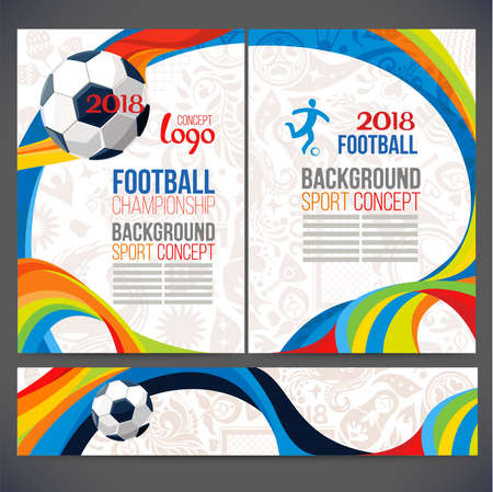 Abstract composition of soccer ball with sign 2018 and wavy lines on background.  Background of champion football game. Banner for table Matches. Isolate vector.のイラスト素材