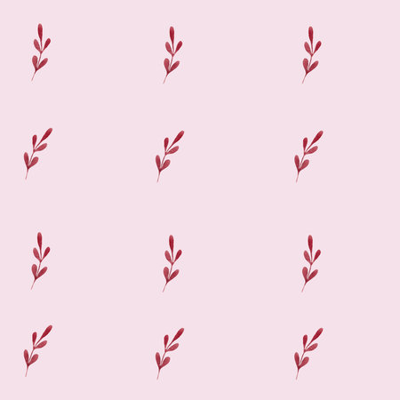 Childrens cute seamless pattern with pink sprigs. Handmade watercolor illustration on pink background. For wrapping paper, textile, wallpaper, backgrounds, print, fabricの写真素材