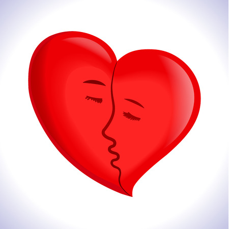 Red heart with a couple kissing.のイラスト素材