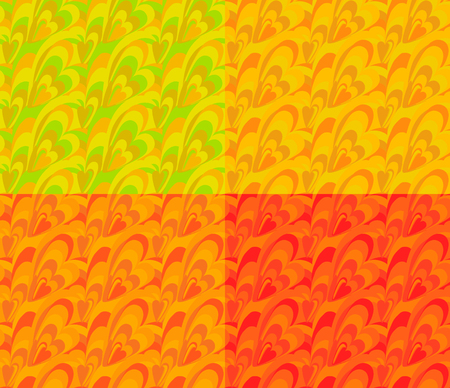 A seamless abstract wavy pattern in the form of hearts and waves. Background in four versions.のイラスト素材