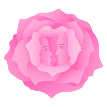 Couple in love.  Silhouettes of lovers inside a rose flower. Romantic vector illustrationのイラスト素材
