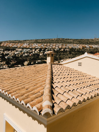 Experience a breathtaking scenic roof top view that beautifully overlooks a residential areaの写真素材