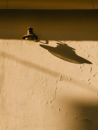A Golden Pendant Casting a Shadow on a Textured Wall, Creating a Unique Visual Effect