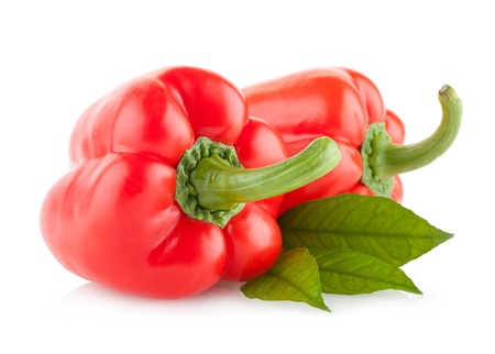 red paprika peppers isolated on white backgroundの写真素材