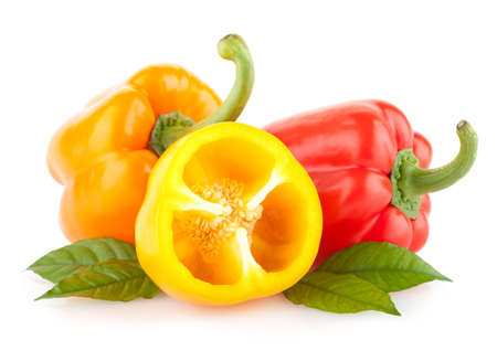 colorful paprika peppers isolated on white backgroundの写真素材