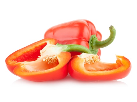 red paprika peppers isolated on white backgroundの写真素材