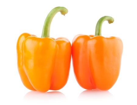 orange paprika peppers isolated on white backgroundの写真素材