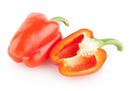 red paprika peppers isolated on white backgroundの写真素材