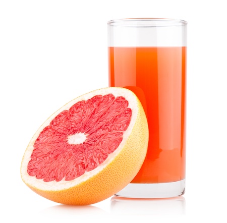 ripe grapefruit with grapefruit juiceの写真素材
