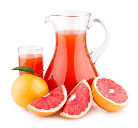 grapefruit juice with ripe grapefruitsの写真素材