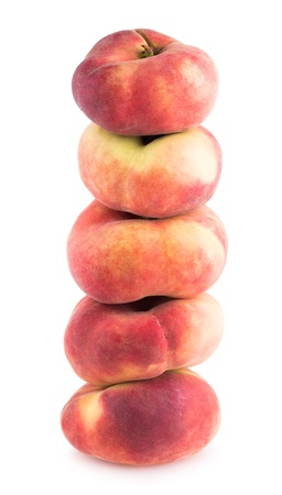 ripe peaches isolated on white backgroundの写真素材