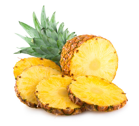 ripe pineapple isolated on whiteの写真素材