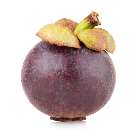 ripe mangosteen isolated on white backgroundの写真素材