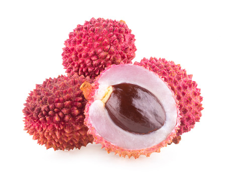 ripe lychee isolated on white backgroundの写真素材