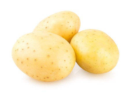 fresh potatoes isolated on white backgroundの写真素材