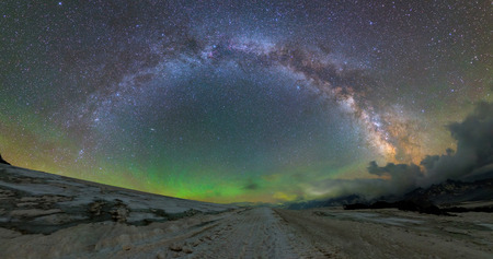 Milky Way arc from Mount Elbrus at 4000 mの写真素材