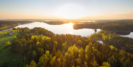 Beautiful aerial photo of Belarusian lakeの写真素材