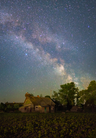 Rural landscape under the starry skyの写真素材