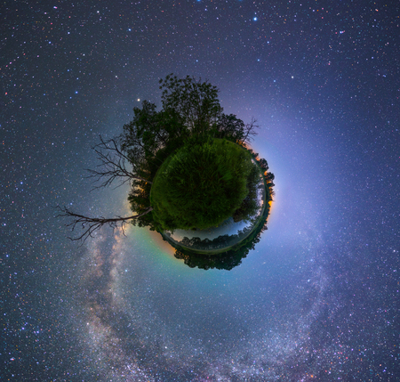 Night landscape in a "little planet" projectionの写真素材