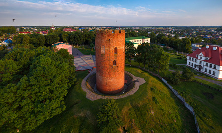Aerial view of an ancient tower in Kamyanetsの写真素材
