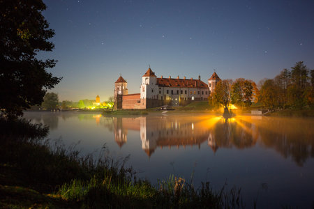 Famous Mir castle (Belarus) in moonlightのeditorial素材