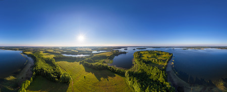 Aerial shot of lakes in Narachanski National Park, Belarus