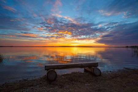 Lake Asvejskaje in the morning, Belarusの写真素材
