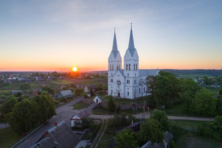 Catholic church in Slabodka, National Park Braslau Lakes, Belarusの写真素材