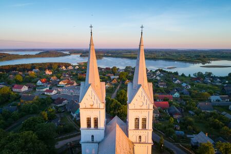 Catholic church in Slabodka, National Park Braslau Lakes, Belarusの写真素材