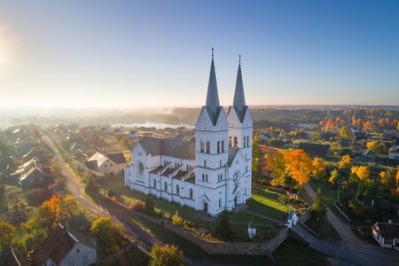 Catholic church in Slabodka, National Park Braslau Lakes, Belarusの写真素材