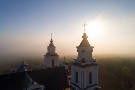 Cahtolic church in Budslau (Belarus) in the morningの写真素材