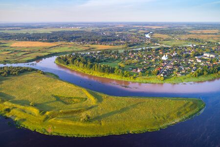 Small town Dzisna with an island where long time ago was an ancient castleの写真素材